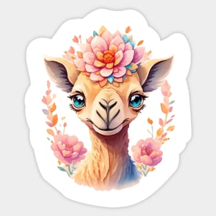 Camel Watercolor Flower Sticker